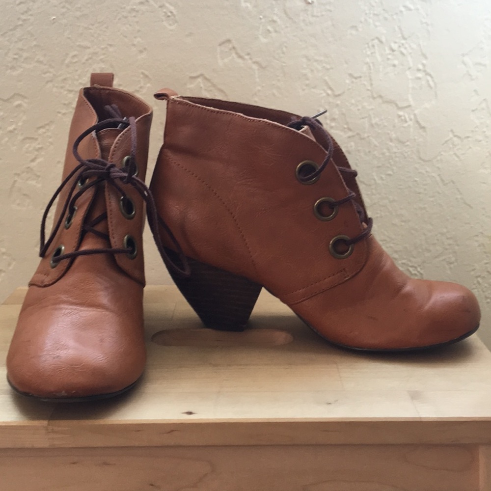 Brown lace-up booties